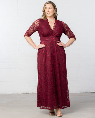 Maria Lace Evening Gown in Pinot Noir
