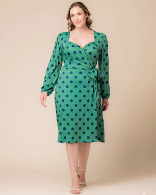 Socialite Sweetheart Polka Dot Wrap Dress in Green Polka Dot