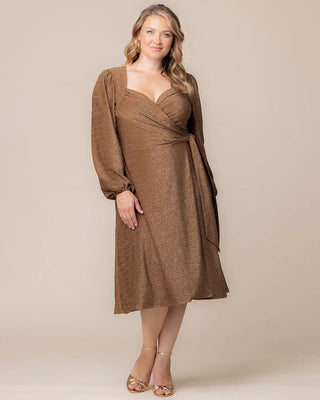 Socialite Sweetheart Dress with Long Sleeves in Mocha Sparkle