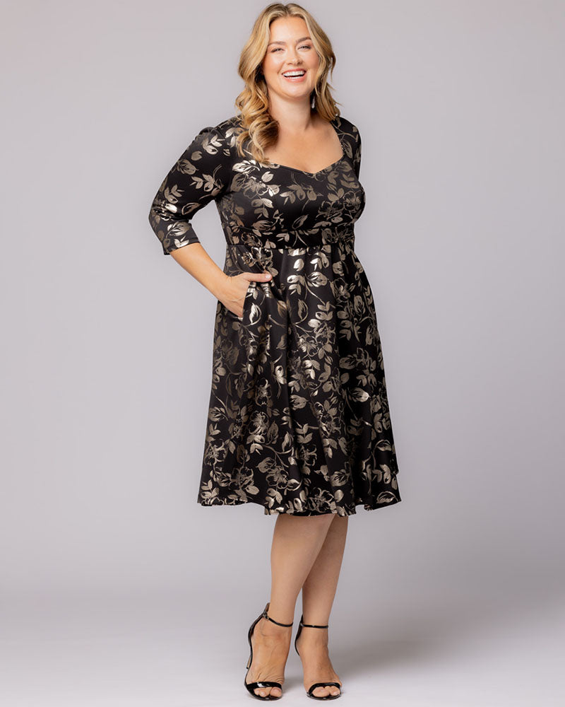Kiyonna Plus Size Royal Sweetheart Cocktail Dress - Gilded Noir Kiyonna Plus Size Royal Sweetheart Cocktail Dress - Gilded Noir