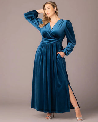 Vivienne Velvet Evening Gown in Teal Topaz