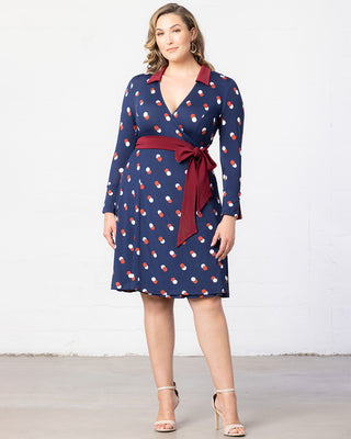 Sophisticate Wrap Dress  in Navy Dot Duo