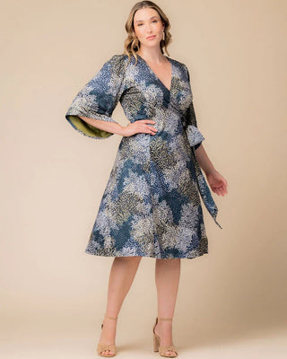 Gemini Wrap Dress in Blue Impressionist Print