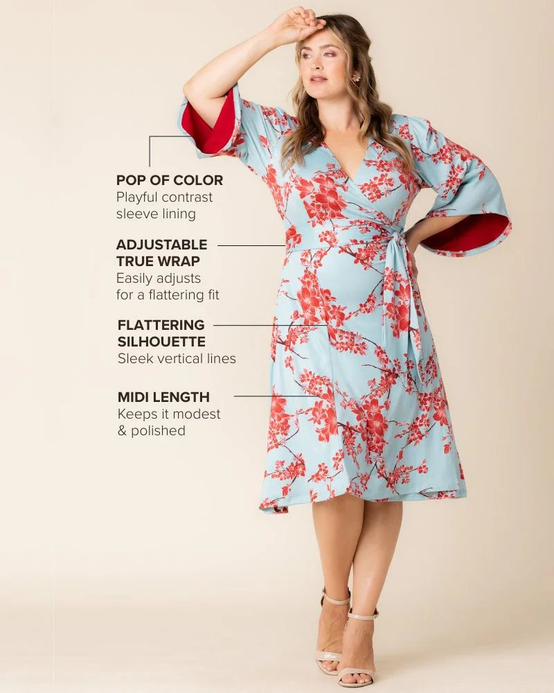Plus Size Gemini Midi Wrap Dress with Sleeves