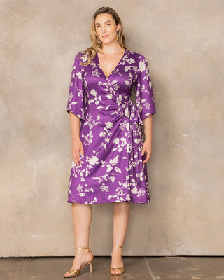 Gemini Wrap Dress in Purple Blooms