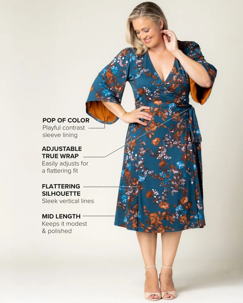 Kiyonna Women's Plus Size Gemini Wrap Dress, Blue, 2X