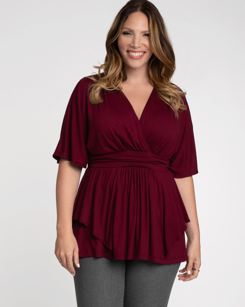 YOURS Plus Size Burgundy Red Keyhole Peplum Top