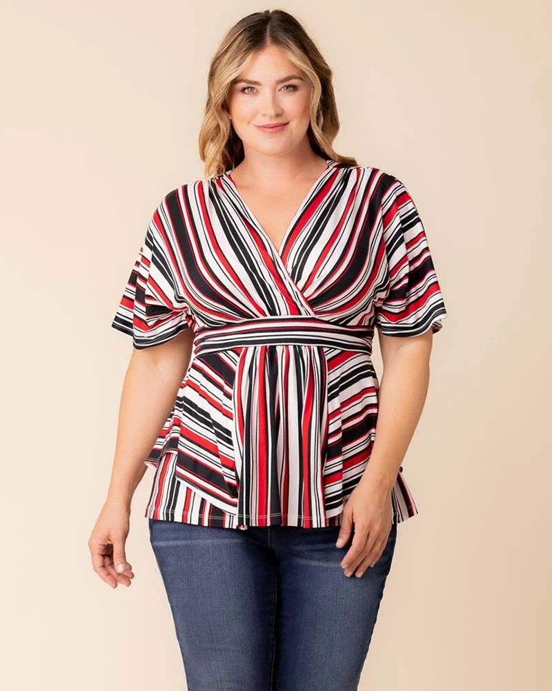 Plus Size Boulevard Summer Peplum Striped Top Kiyonna