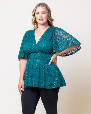 Stardust Sequin Lace Top - Sale! in Teal Topaz