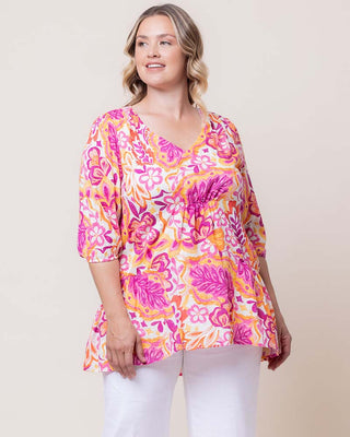 Oasis Flowy Swing Tunic Top in Artful Tropical Print