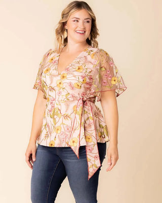 Rosalie Embroidered Wrap Top in Dawn Garden