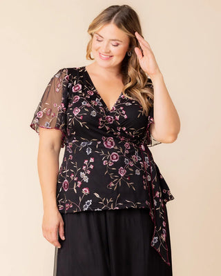 Rosalie Embroidered Wrap Top in Moonlit Garden