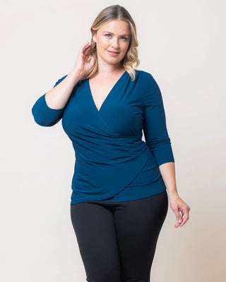 Femme Fatale Faux Wrap Top in Aegean Blue