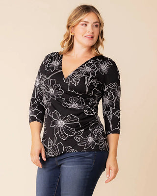 Femme Fatale Faux Wrap Top in Black Florals