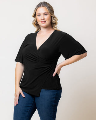 Stella Faux Wrap Top in Black Noir
