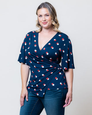 Stella Faux Wrap Top in Navy Dot Duo