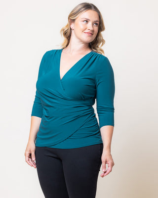 Femme Fatale Faux Wrap Top in Teal Topaz
