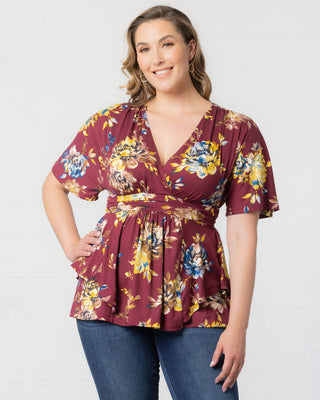 Encore Print Top  in Bordeaux Blooms