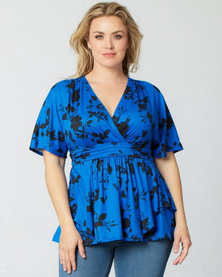 Encore Print Top  in Blue Floral Impressions