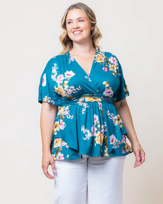 Encore Print Top in Teal Floral Print