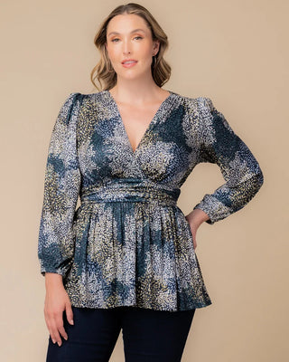 Leah Long Sleeve Tunic Top in Blue Impressionist Print