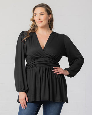 Leah Long Sleeve Tunic Top in Black Noir