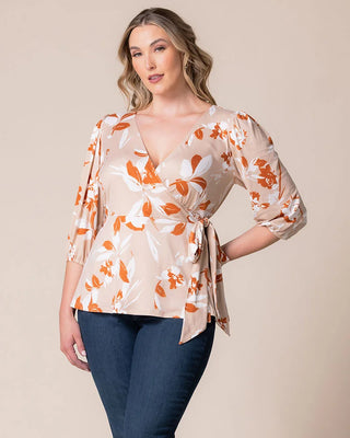 Nina Wrap Top in Artful Sunset Blooms