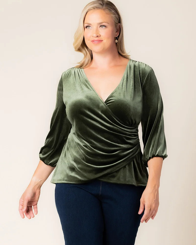 Plus Size Odette Velvet Faux Wrap Top - Kiyonna