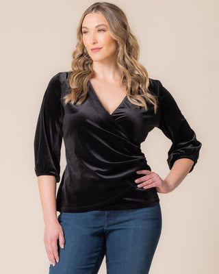 Odette Velvet Faux Wrap Top in Onyx
