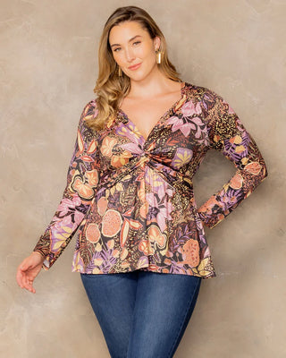 Abigail Long Sleeve Twist Top in Autumn Wonderland
