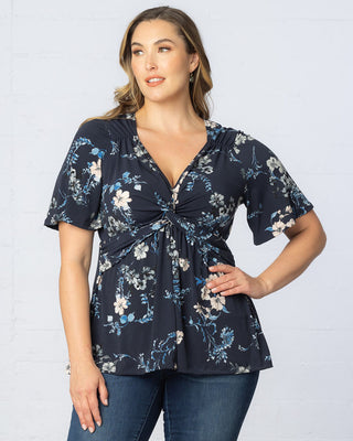 Abby Twist Front Top in Blue Floral Print