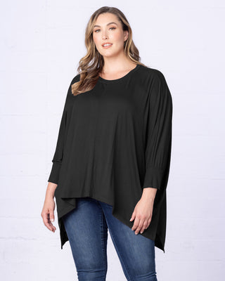 Long Sleeved Hi-Lo Cape Tunic Top in Black