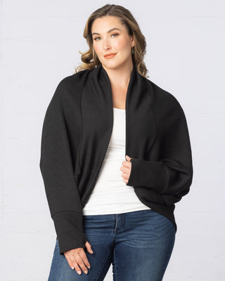 Dolman-Sleeved Shawl Cardigan with Thumbholes in Black