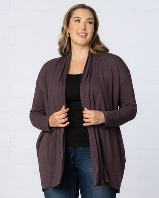 Longline Cardigan with Back Yoke in Majestic Purple