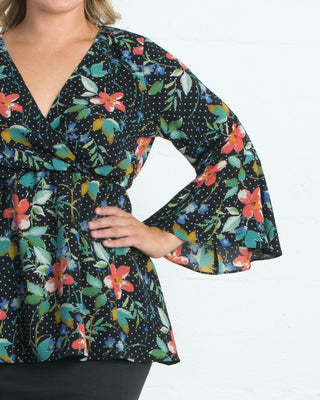 Ava Bell Sleeve Top  in Poppy Polka Dots