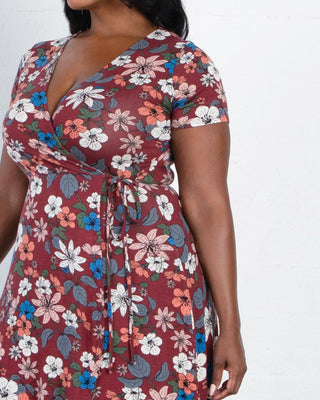 Farrah Faux Wrap Dress  in Wine Floral Print