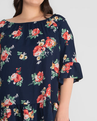Felicity Casual Plus Size Tunic Top in Blue Floral Print