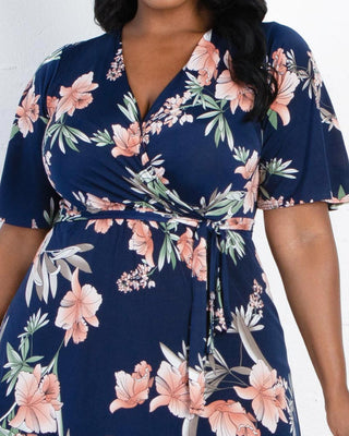 Melody Faux Wrap Dress  in Navy/Pink