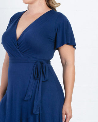Rayna Plus Size Cocktail Wrap Dress  in Estate Blue