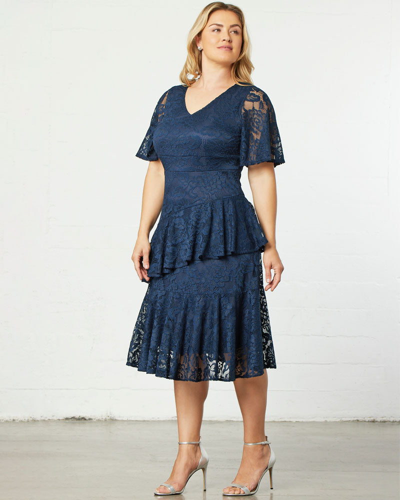 Kiyonna Plus Size Lace Affair Tiered Cocktail Dress - Black - 5X Kiyonna Plus Size Lace Affair Tiered Cocktail Dress - Black - 5X