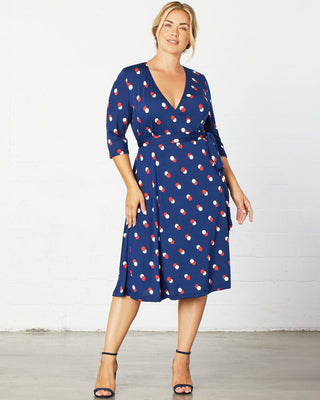 Essential Wrap Dress  in Navy Dot Duo
