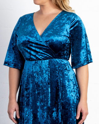 Fit and Flair Velvet Dress  in Sapphire