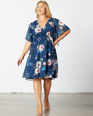 Florence Flutter Sleeve Dress  in Twilight Garden Print