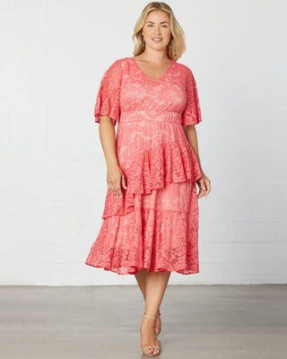 Lace Affair Cocktail Dress  in Coral