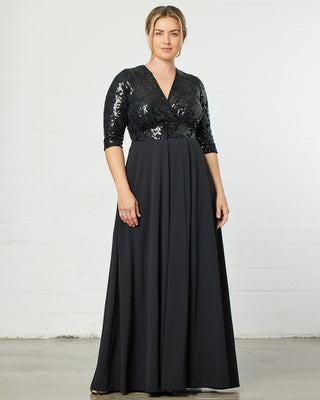 Paris Pleated Sequin Gown in Onyx