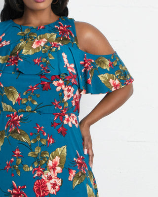 Piper Cold Shoulder Maxi Dress  in Amaryllis Blooms