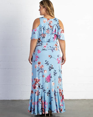 Piper Cold Shoulder Maxi Dress  in Breezy Blue Florals