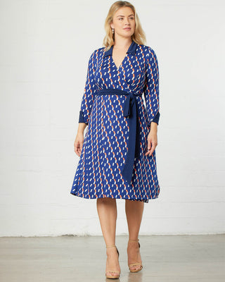 Sophisticate Wrap Dress  in Navy Geo Print