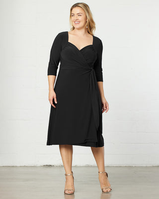 Sweetheart Knit Wrap Dress in Black Noir