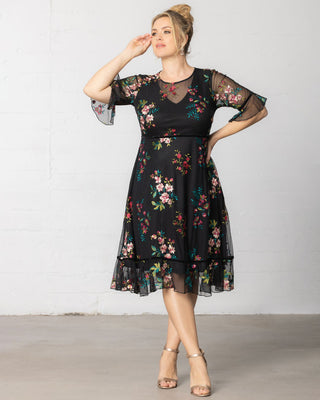 Wildflower Embroidered Dress in Onyx Blooms